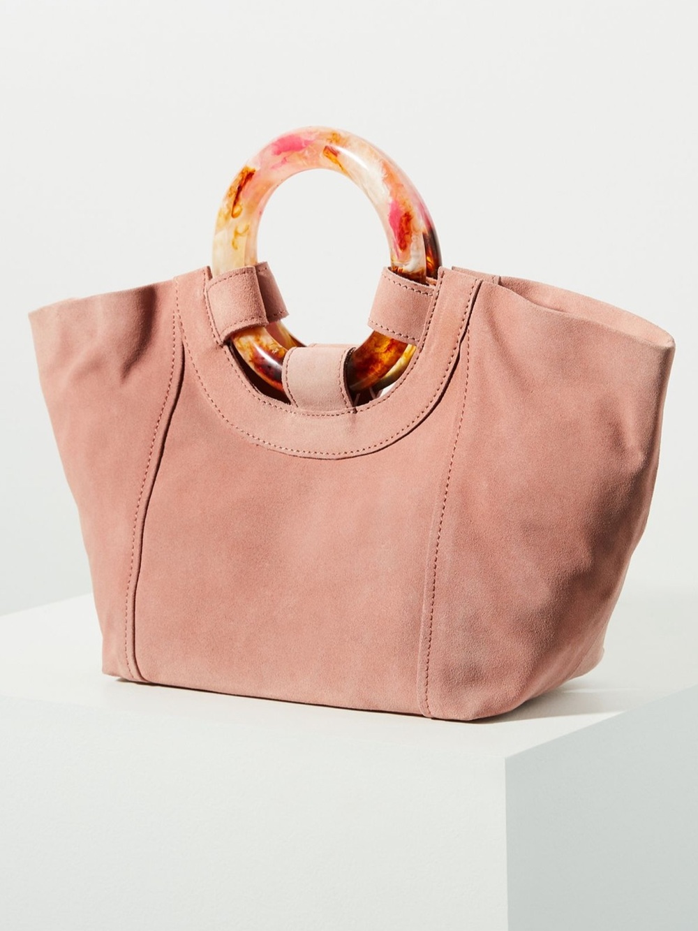 BRAND NEW Anthropologie Blush Suede Ursula Lucite-Handled Tote Bag